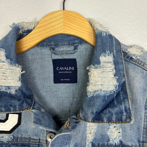 Cavalini Distressed Denim Jacket with Rose Embroidery – Size Medium - Picture 2 of 10